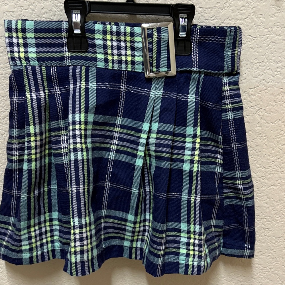 Justice Blue and Green Plaid Mini Skirt with attached shorts